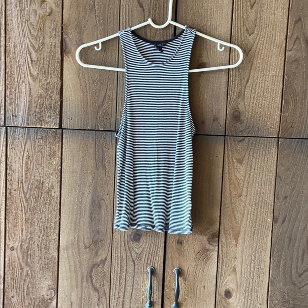 Black and White Striped Fitted Tank Top